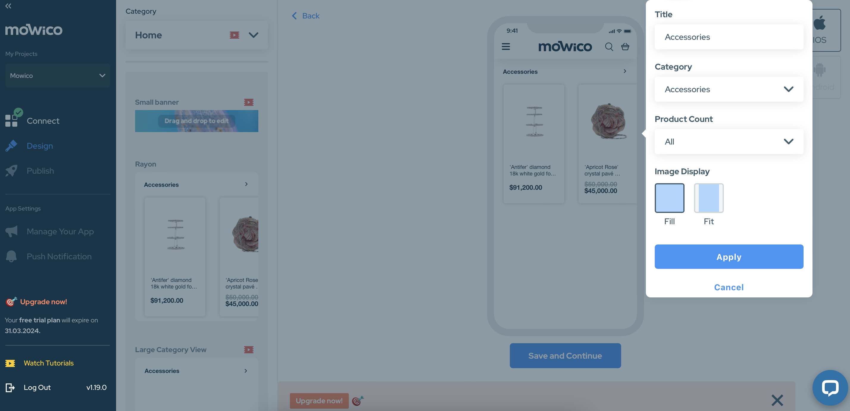 How to add and edit categories rayons in Mowico