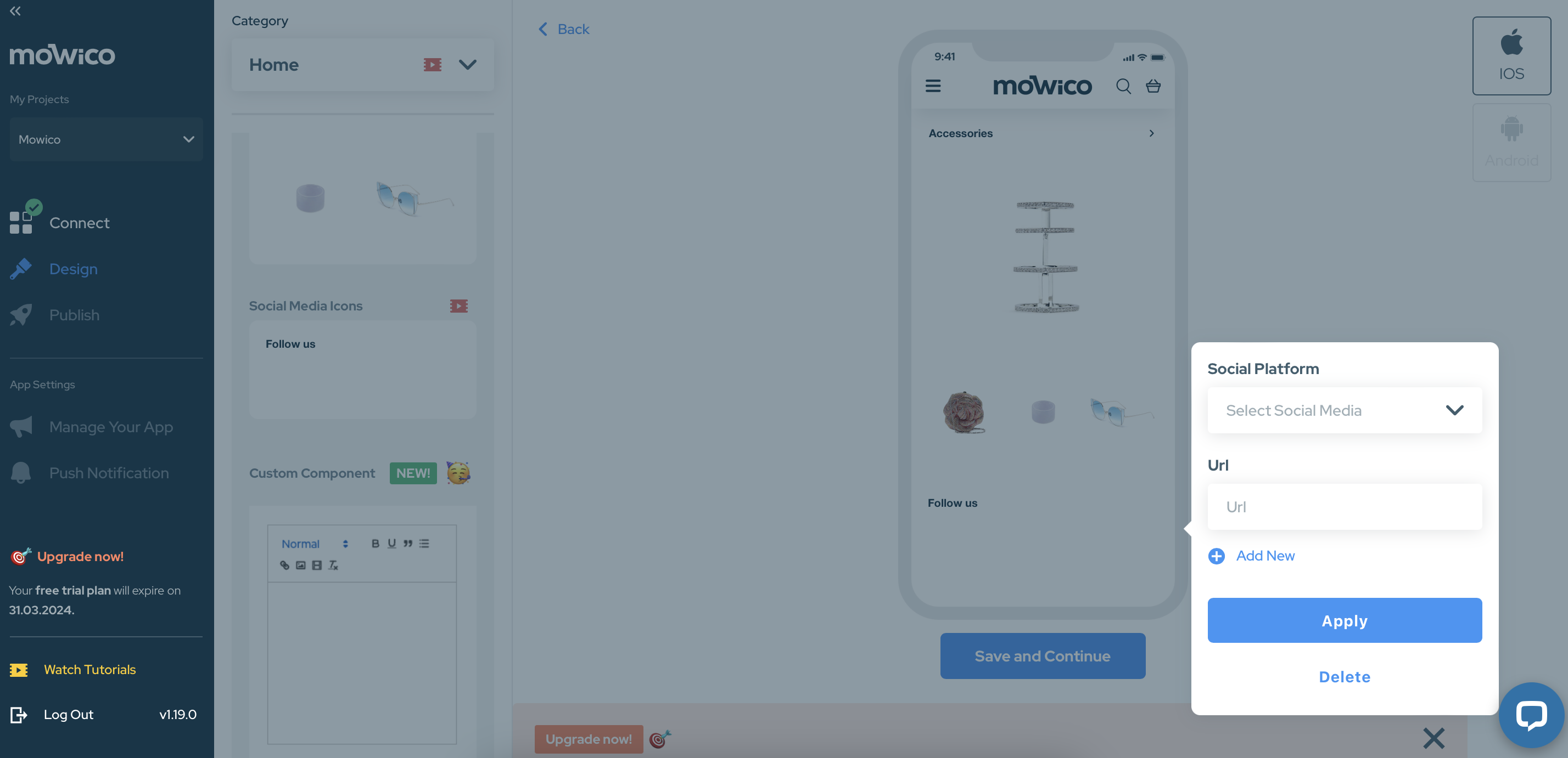 How to add social media icons with Mowico